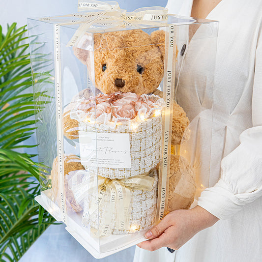 BlushBear: Cute Birthday Bear with Forever Rose Bouquet