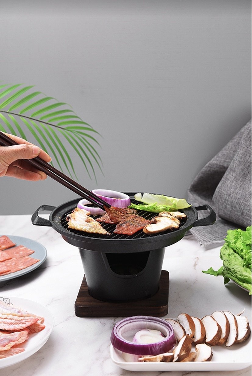 1 Set, Korean BBQ Grill Pan, Korean Grill, Korean Cookware Stove Top Grill,  Charcoal Grills, Smokeless Grill, Indoor Grill, Non Stick, Round Portable